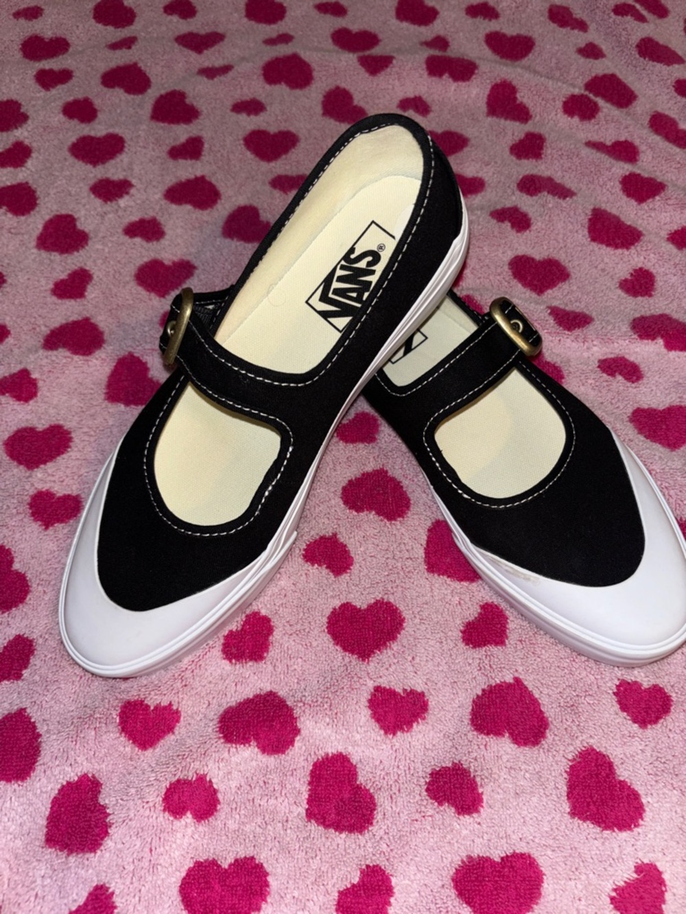 Vans Black Mary Jane Canvas Flats with White Toe